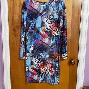 Topshop Blue Mini Dress Long Sleeve Crew Neck